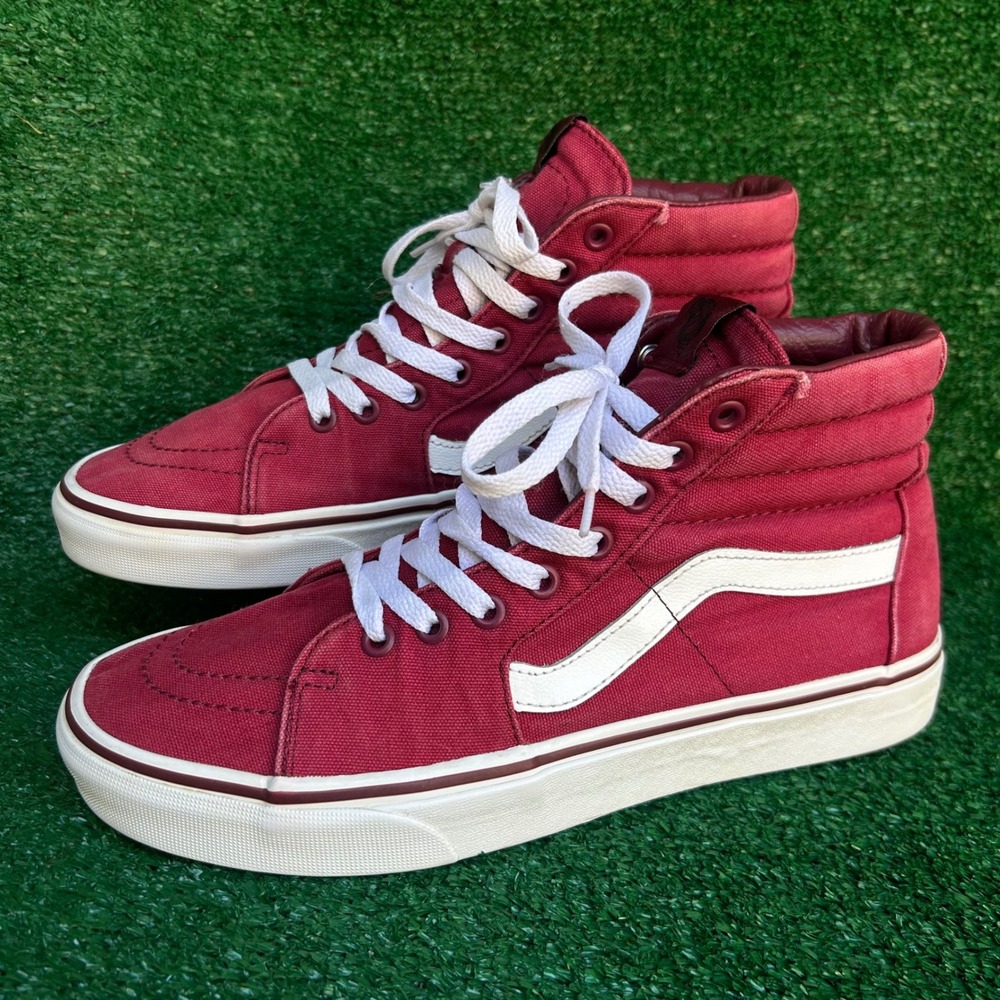 Vans Sk8-Hi Burgundy Maroon Canvas High Top Sneakers Mens 9.5 Womens 11